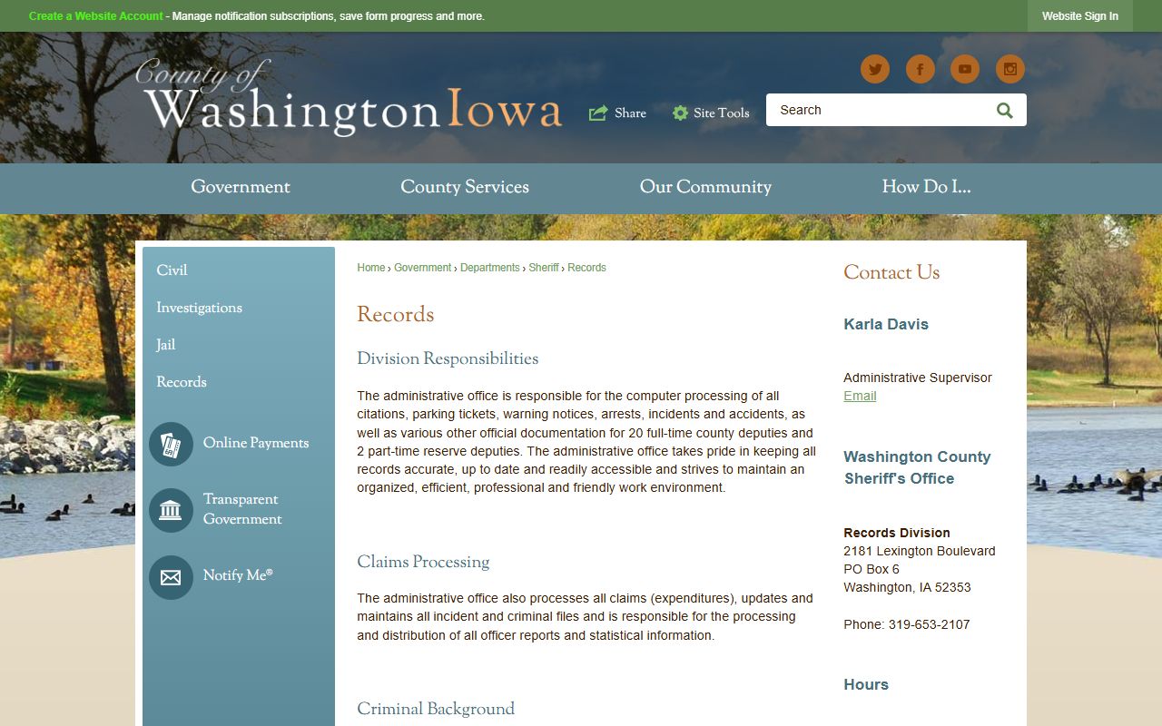 Washington County inmate records division custody lookup source